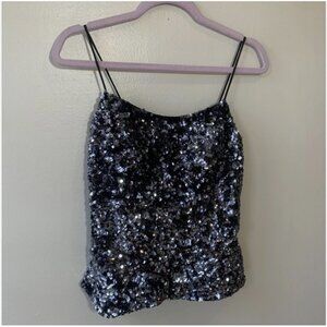 Vtg 90's Sequin Corset Style Tank Top 100% Silk Lining High Quality